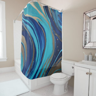 Rideaux De Douche Flux Abstrait moderne Art- Bleu et Or-