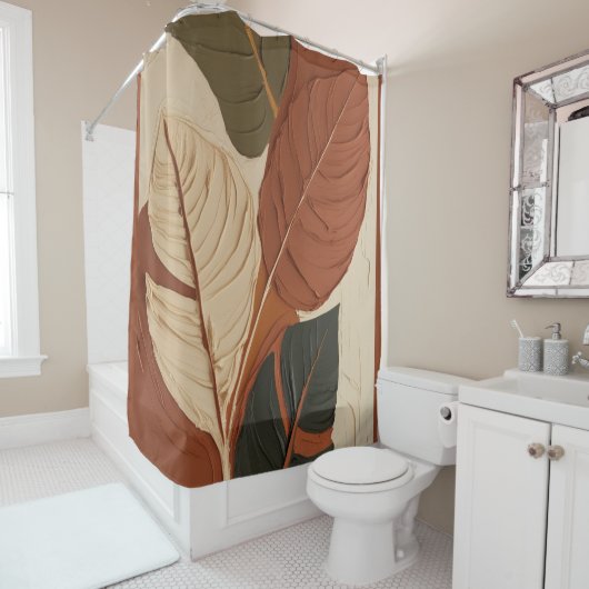 Rideaux De Douche Flux transparent | Feuille Terre Abstraite (En situation)