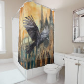 Rideaux De Douche Flying Raven et la cathédrale gothique médiévale (En situation)
