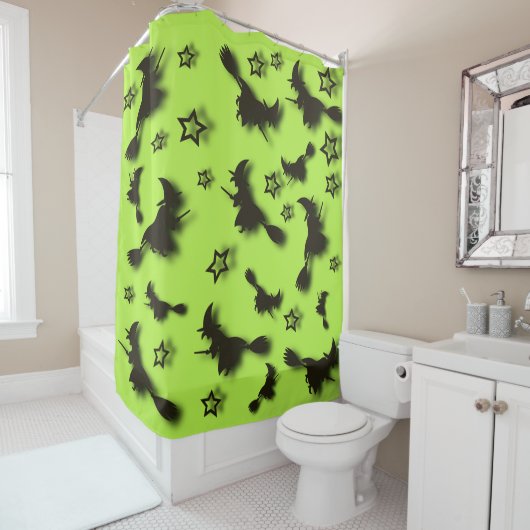 Rideaux De Douche Flying witch among stars at Halloween night 3D (En situation)