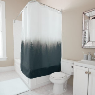 Rideaux De Douche Foggy Forest Pine Mountain Art esthétique