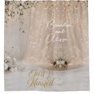 Rideaux De Douche Fond de mariage floral en tulle blanc