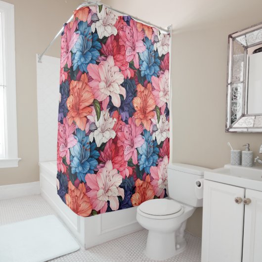 rideaux de douche fond floral (En situation)