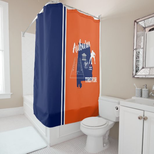 Rideaux De Douche Football d'Auburn Alabama Navy et Orange (En situation)