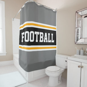 Rideaux De Douche FOOTBALL Gras Gris Noir Jaune Stripes De Course