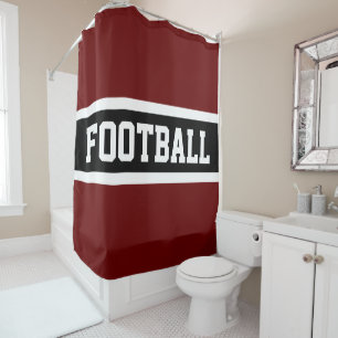 Rideaux De Douche FOOTBALL Rétro Rouge Foncé Noir Blanc Sport Rayure