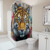 Rideaux De Douche Force Silencieuse – Tigre Graffiti Art Douche (En situation)