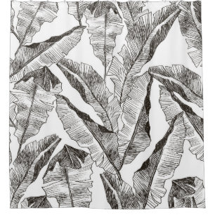 Rideaux De Douche Forêt blanche noire : Motif Plante tropical