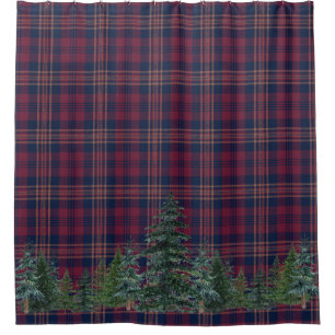 Rideaux De Douche Forêt Cabine de Noël Tartan Plaid