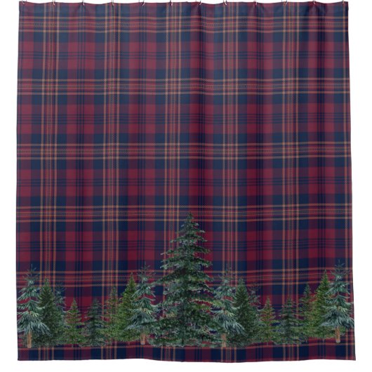 Rideaux De Douche Forêt Cabine de Noël Tartan Plaid (Devant)