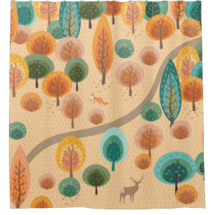 Rideaux De Douche Forêt d'automne avec arbres abstraits à main plat