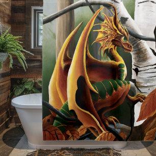 Rideaux De Douche Forêt d'Automne Dragon Ambre Bouleau Fantastique
