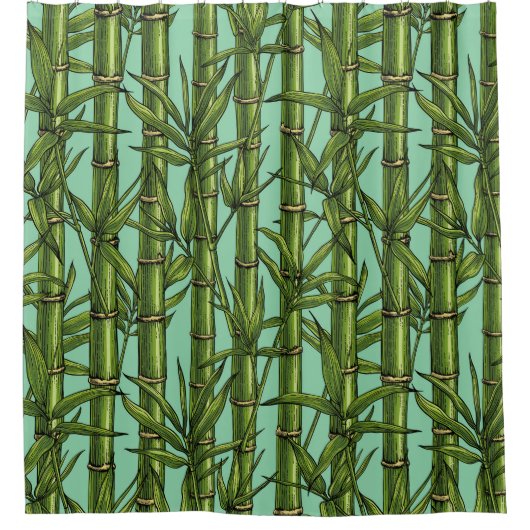 Rideaux De Douche Forêt de bambou sur bleu clair (Devant)