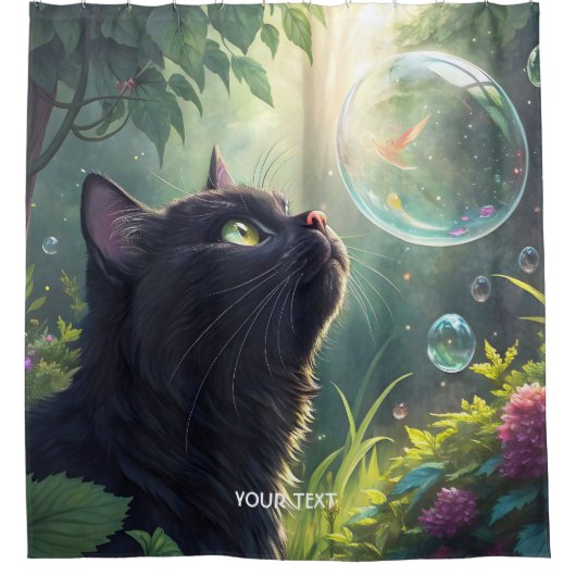 Rideaux De Douche Forêt de chats noirs Fantasy Mignon (Devant)