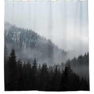 Rideaux De Douche Forêt de montagne Misty : Vue Pittoresque du paysa