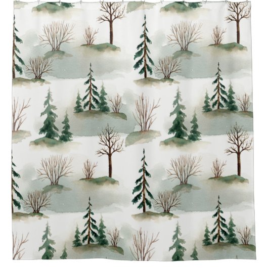 Rideaux De Douche Forêt d'hiver : Flou vert à main (Devant)
