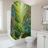 Rideaux De Douche Forêt tropicale luxuriante avec fleurs et ruisseau (En situation)