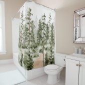 Rideaux De Douche Forêt verte rustique à l'aquarelle (En situation)