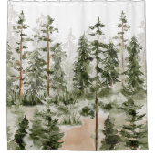 Rideaux De Douche Forêt verte rustique à l'aquarelle (Devant)