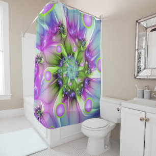 Rideaux De Douche Formes arrondies de spirale colorées Art fractal A