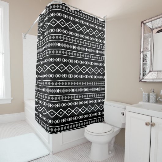 Rideaux De Douche Formes Aztec Motif gris noir (En situation)