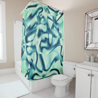 Rideaux De Douche Formes bleues verdâtres courbées, teintes cyanes