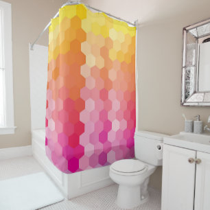 Rideaux De Douche Formes hexagones géométriques, rose et jaune