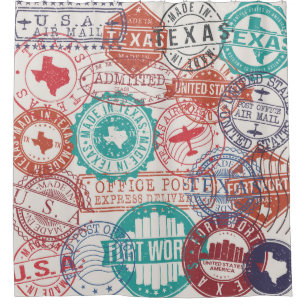 Rideaux De Douche Fort Worth Texas Set de timbres. Timbre De Voyage.