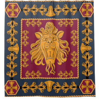 Rideaux De Douche Foulard à tête de lion : motif doré.