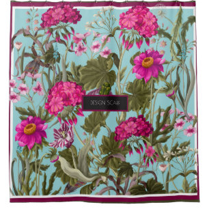 Rideaux De Douche Foulard design avec géraniums et fleurs sauvages.