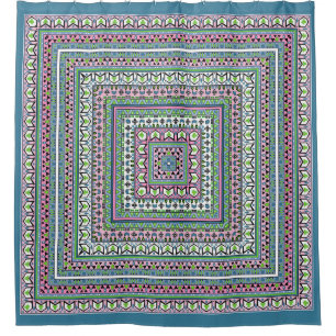 Rideaux De Douche Foulard ethnique carré bleu et vert orné