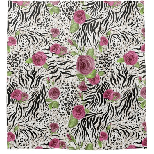 Rideaux De Douche Fourrure animale et fleurs (Devant)