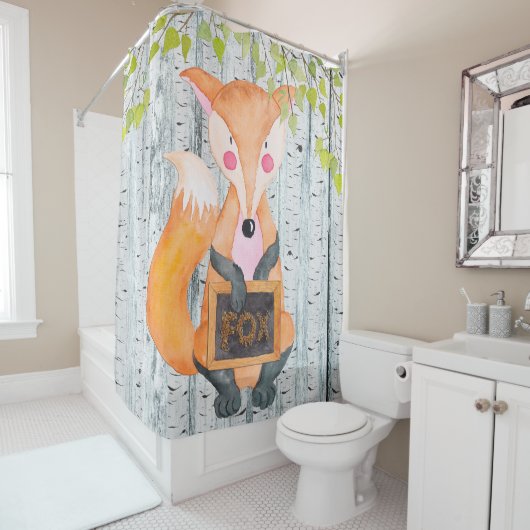 Rideaux De Douche Fox - Woodland Friends - Amis - Aquarelle (En situation)