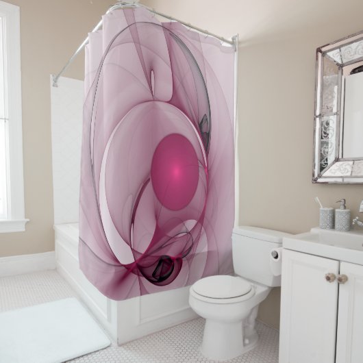 Rideaux De Douche Fractal, moderne Berry Abstrait Art rose (En situation)
