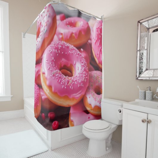 Rideaux De Douche Fraise rose (En situation)