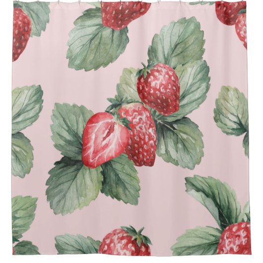 Rideaux De Douche Fraises mûres d'été : Aquarelle rose (Devant)