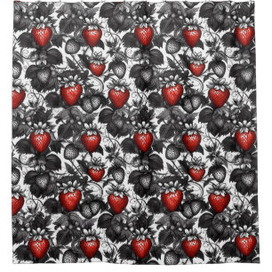 Rideaux De Douche Fraises noire, blanche et rouge partout