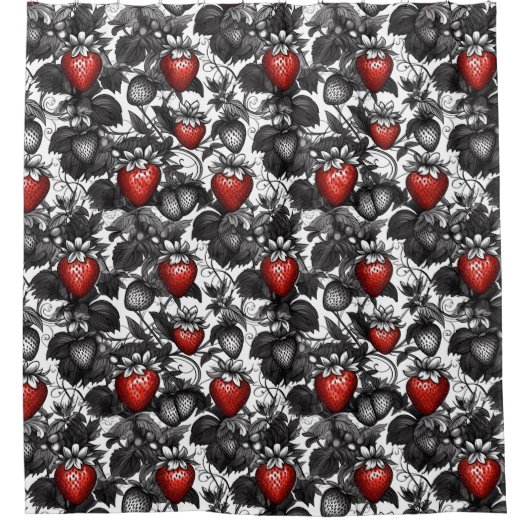 Rideaux De Douche Fraises noire, blanche et rouge partout (Devant)