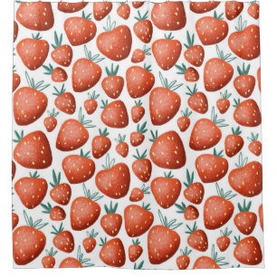Rideaux De Douche Fraises rouges Arrière - plan blanc sans joint