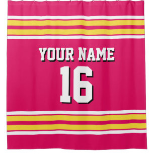 Rideaux De Douche Framboise à rayures blanches jaunes Sports Jersey