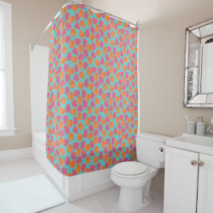 Rideaux De Douche Framboises et mandarines sur un bleu turquoise vif
