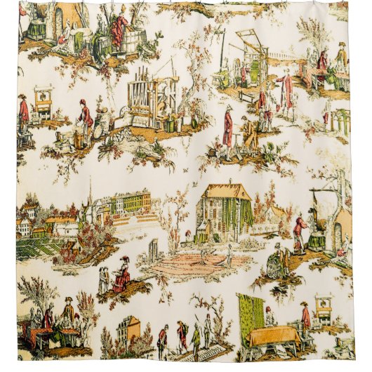 Rideaux De Douche Français Creme Toile Chinoiserie Style Rustique (Devant)