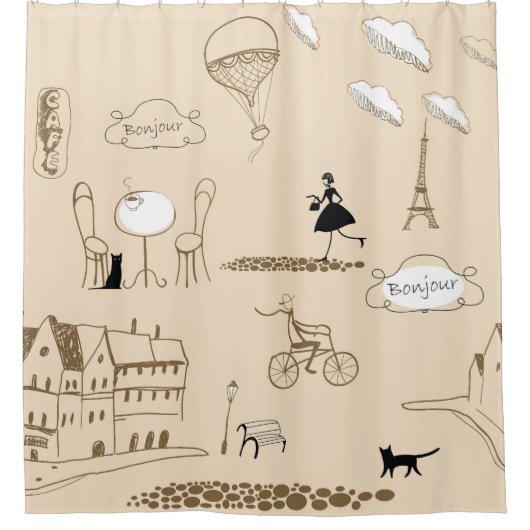 Rideaux De Douche Français rose : Design Motif chic. (Devant)