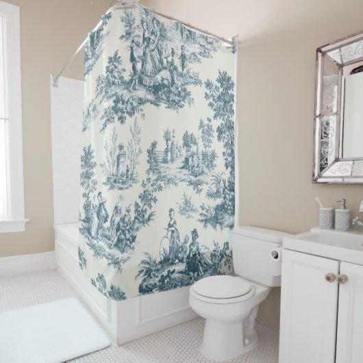 Rideaux De Douche Français toile de jouy sage vert élégant (En situation)