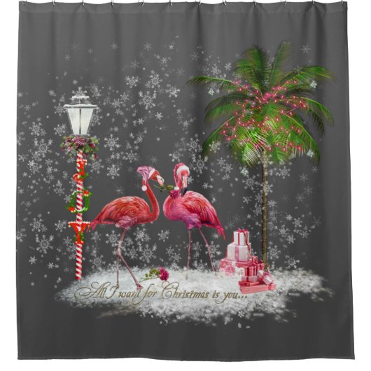 Rideaux De Douche Frase de Natal Com Casal de Flamingos (Devant)