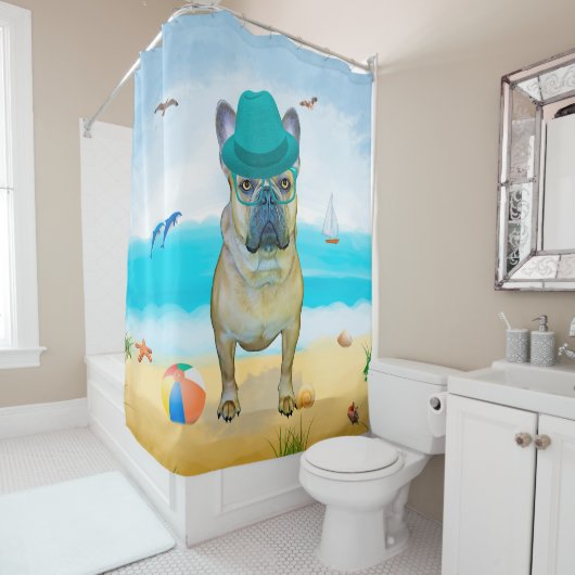 Rideaux De Douche French Bulldog sur la plage (En situation)