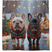 Rideaux De Douche French Bulldogs Christmas Snow Holiday (Devant)