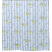 Rideaux De Douche French Country Lemon – Blue Stripe Bow Pattern (Devant)