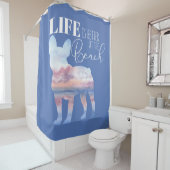 Rideaux De Douche Frenchie Beach Scène rose et bleu (En situation)