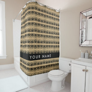 Rideaux De Douche Fret Grec Arabesque Brown, Votre Nom, Personnalise
